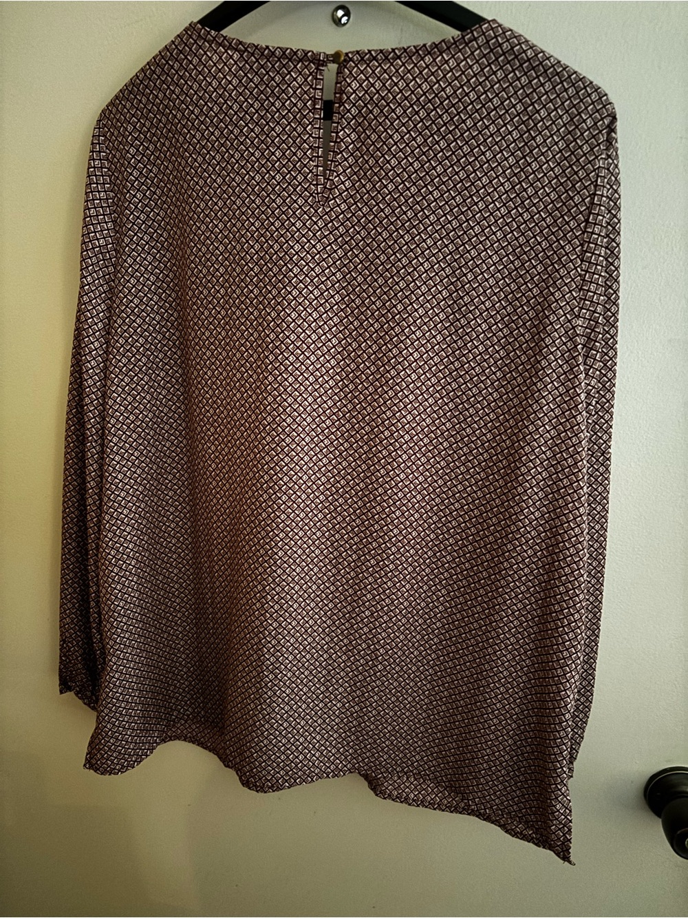 Liz Claiborne Dusty Burgundy Geometric-Print Long Sleeve Blouse - Picture 2 of 4